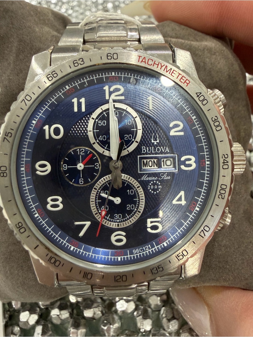 Bulova Men's Navy Blue Dial Silver Stainless Steel Chronograph Watch
